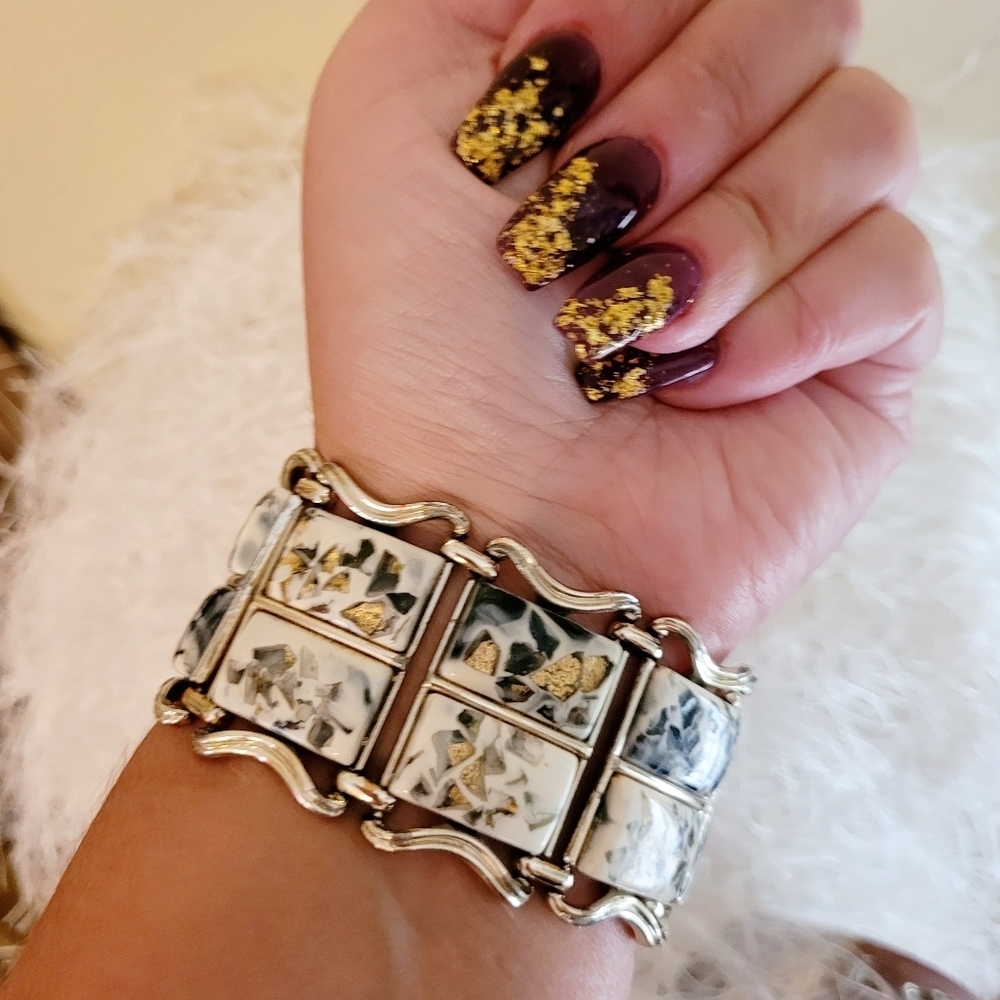Rare Vintage Enamel Gold Flaked Coro Ornate Gold  Bracelet & Earrings Set - Picture 7 of 16